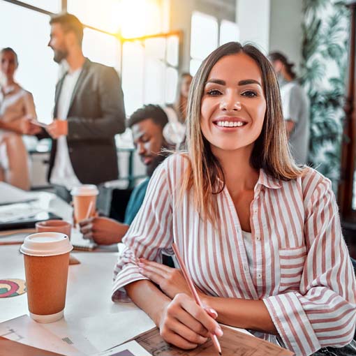 Business leader drinking coffee
