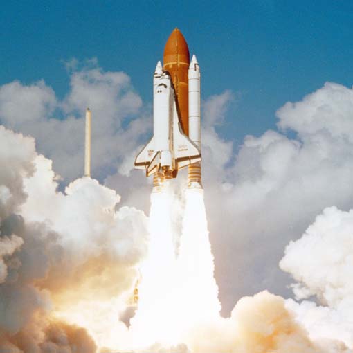 The Space Shuttle at launch.