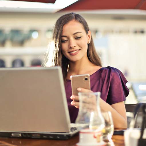 A woman checking her phone.