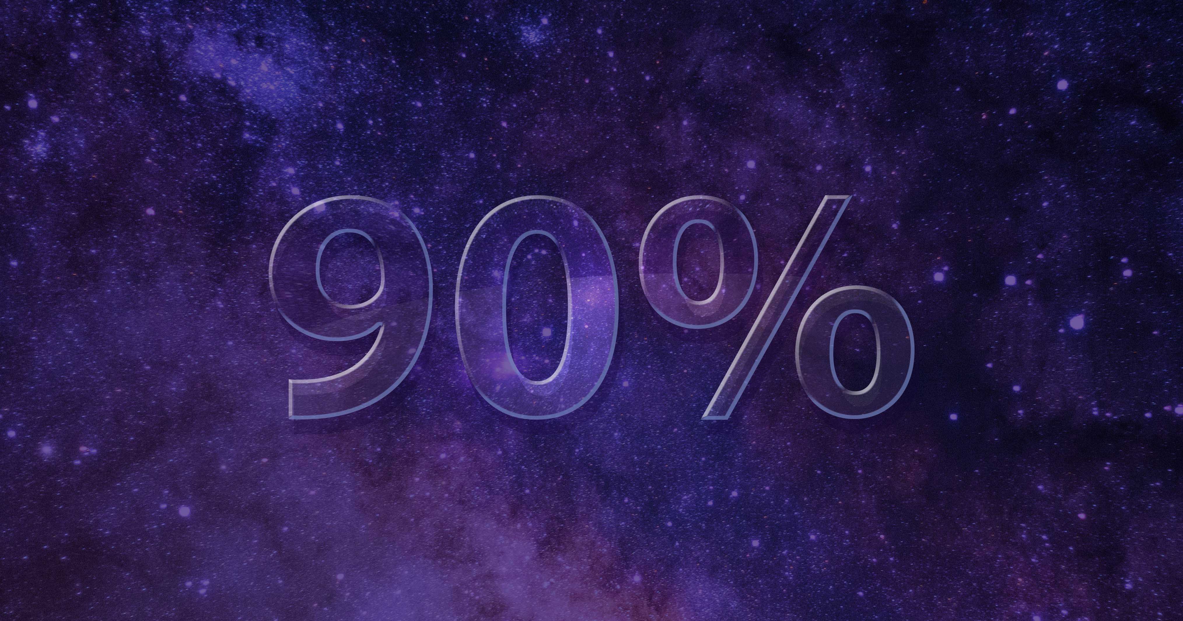 An image of the fraction '90 percent' against a star-filled sky.